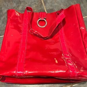 Yankee Candle Glossy Red Tote Bag with crocodile detail